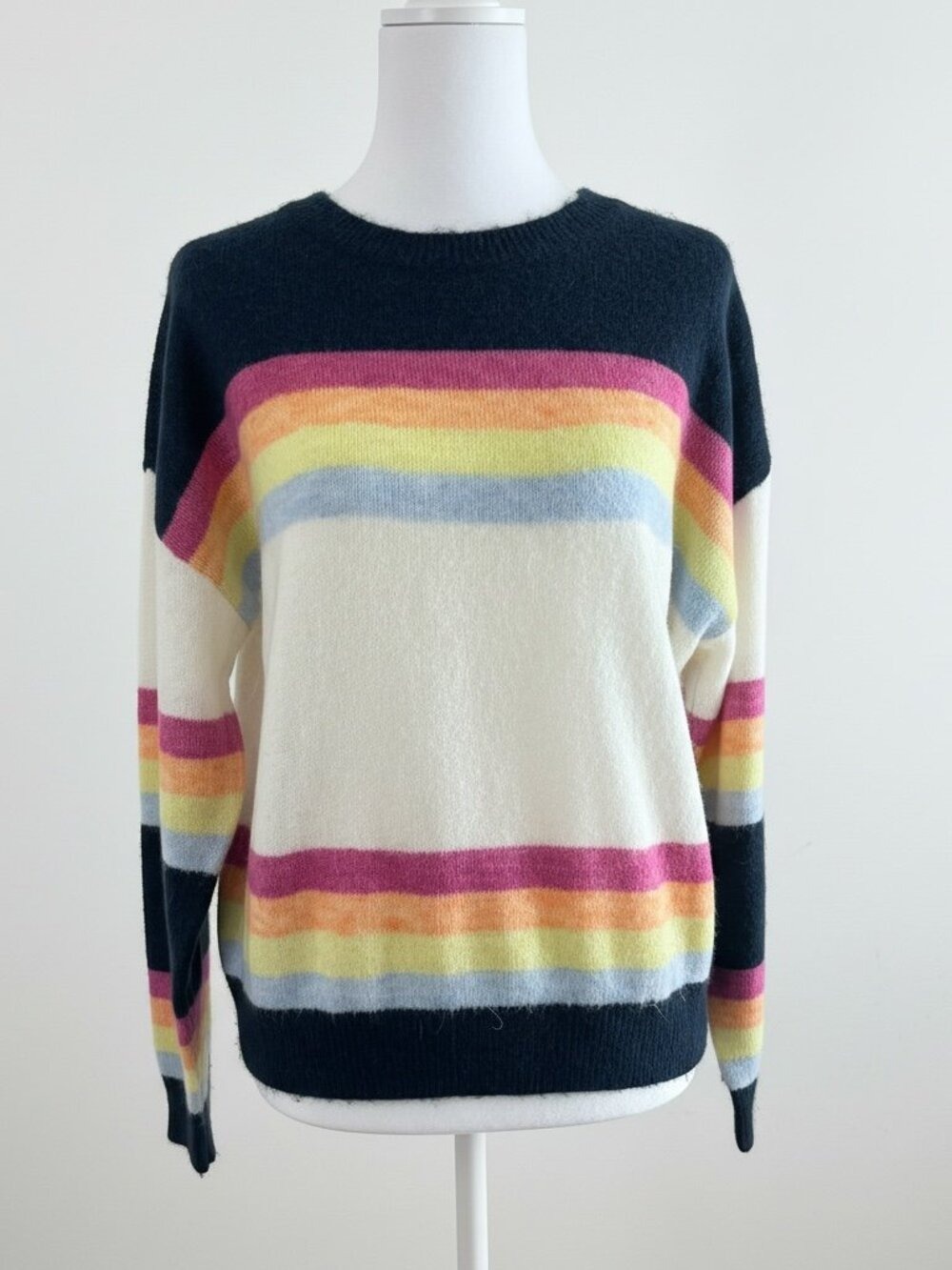 SUNDRY Rainbow Stripe Crew Pullover Knit Sweater - Size Medium